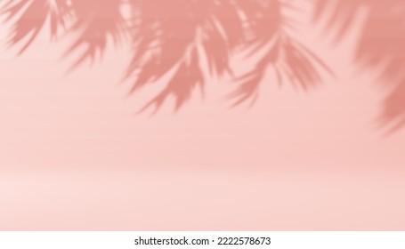 Shadow tropical leaves of palm or fern on pastel pink background. Trendy style for design. Blurred palm leaf shadow wall soft pink background. copy space - Shutterstock ID 2222578673