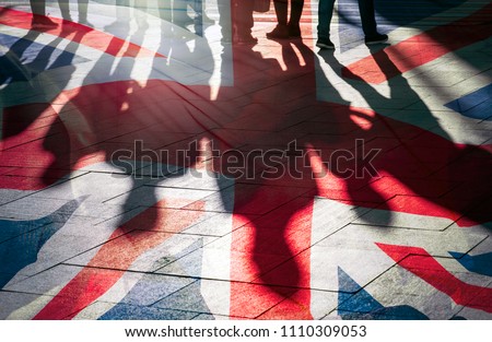 Shadows of People and UK Flag Citizens of Great Britain 