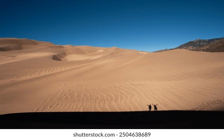 Shadows of two climbers waving at the Great Sand Dunes - Powered by Shutterstock