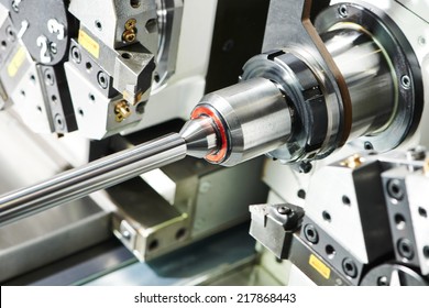 Shaft Detail Turning On Metal Cutting Machine Tool At Manufacturing Factory