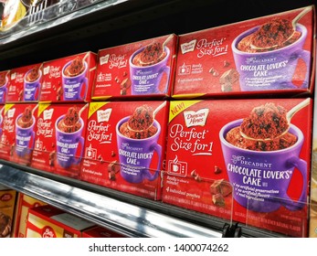 Shah Alam, Malaysia - 20 April 2019 : Boxes Of DUNCAN HINES Chocolate Lover's Cake Mix Display For Sell In The Supermarket Shelf With Selective Focus. 