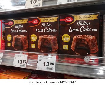 Shah Alam, Malaysia - 26 March 2022 : New Boxes Of BETTY CROCKER Molten Lava Cake Mix Flour For Sell On The Supermarket Shelf With Selective Focus.