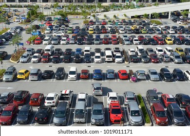 Shah Alam, Malaysia, February 3, 2018 :  Arial View Of Car Park At Parking Place Provided In Aeon Jusco, Shah Alam. One Of Large Mall In Shah Alam, Malaysia 