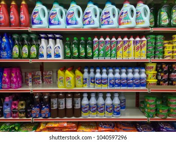 Shah Alam, Malaysia - March 7, 2018: Rows Of Cleaning Products In The Local Convenience Store.