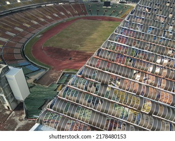 Shah Alam, Selangor, Malaysia - July 9 2022: Aerial View. Close Up Roof Photo Of The Multi Purpose Shah Alam Stadium.