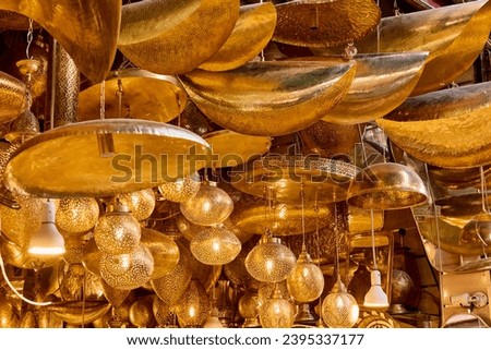 Shaining moroccan metal lamps in the shop in medina of Marrakech, Morocco Stock photo © 