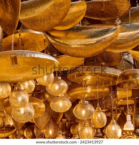 Shaining moroccan metal lamps in the shop in medina of Marrakech, Morocco Stock photo © 