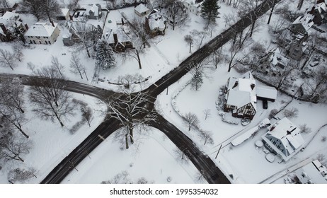 Shaker Heights, OH, USA- Jan 20, 2020: Winter Crossings In A Midwest Suburb