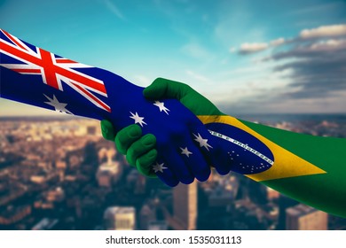 Shaking hands Australia and Brazil
