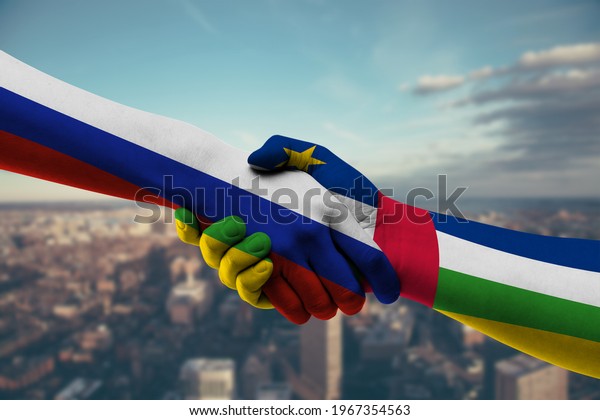 Shaking hands\
Russia and Central African\
Republic
