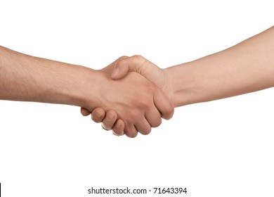 Shaking Hands Of Two Male People, Isolated On White