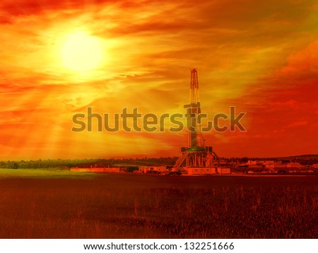 Shale gas drilling with sunrise in the province of Lublin, Poland.