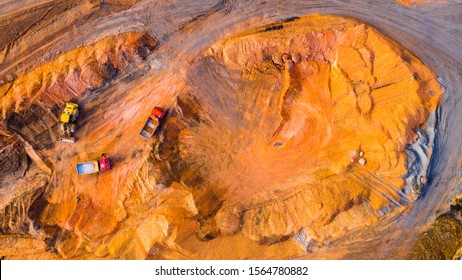 The Shale Mining From Above. Aerial View To Open Cast Mine. Heavy Industry As A Source Of Emissions. 