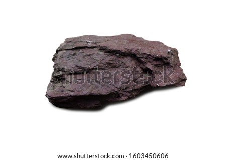 Shale Sedimentary Rock isolated on white background. Shale is a sedimentary rock composed of very fine clay particles. There is noise and grain caused by the texture of stone.