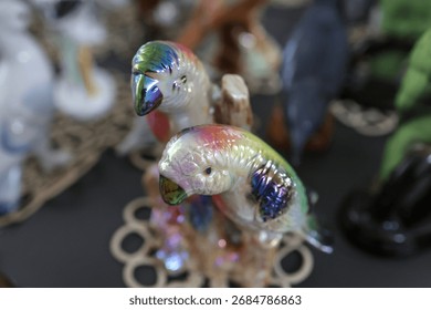 Shallow depth of field (selective focus) details with Romanian communist era ceramic trinkets (bibelouri)