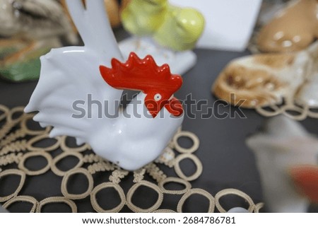 Shallow depth of field (selective focus) details with Romanian communist era ceramic trinkets (bibelouri)