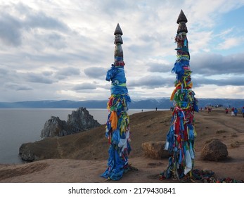 Shaman Pole In Baikal Island In Siberia