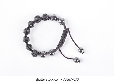 Shamballa bracelet isolated on white background. Buddhist bracelet shamballa with gems on a white background.