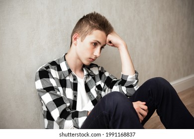 Shame, Regret And Despair. Sad Lonely Teen Boy With Depression Or Stress. Ashamed Person In Sorrow After Mistake. Upset Victim Of Discrimination Or Bullying With Trauma. Guy With Solitude Or Anxiety