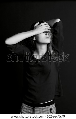 Similar – fashionable girl in black glasses sitting on an iron barrel