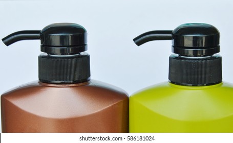 Shampoo Bottle Pump Head Press On White Background