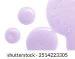 Shampoo or hair balm conditioner drops. Purple cosmetic liquid drops isolated on white background