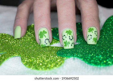 Shamrock And Horseshoe Nail Art Design