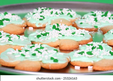 Shamrock Shaped Cookies On A Metal Pan