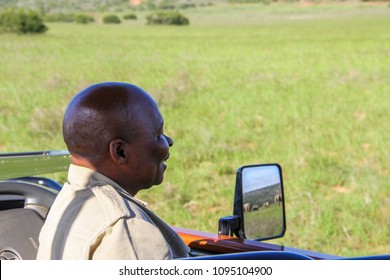 Shamwari Game Reserve, Eastern Cape / South Africa - 03 07 2017: An African Ranger, Having Fun, Looking At The Animals, Shamwari Game Reserve.