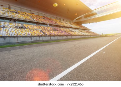 ShangHai, 18 AUG 2017 China: Starting & Finishing Point Of A Race Track With Patron Grandstand Alongside