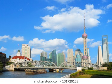 Shanghai Bund Garden Bridge At Skyline