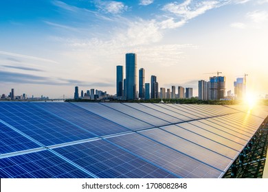 Shanghai Bund skyline landmark ,Ecological energy renewable solar panel plant  - Powered by Shutterstock