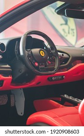 Shanghai, China - 20 February 2021: Ferrari f8 Tributo from the inside