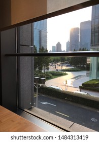 Shanghai, China, 21 August 2019, Street View Outside The Window. Capture From The Second Floor Of New York University Shanghai.