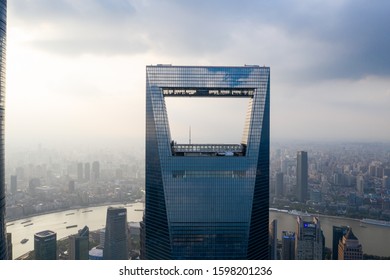 Shanghai, China - 7 September 2019: Top View Of The Shanghai World Finance Building