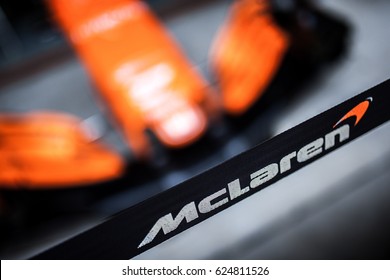 Shanghai, China - April 6-9, 2017: McLaren Honda Logo at Formula One Chinese Grand Prix at Shanghai Circuit.