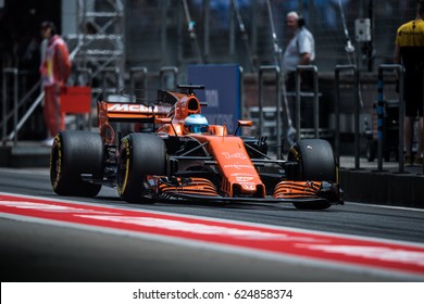 Shanghai, China - April 6-9, 2017: McLaren Honda F1 Car Fernando Alonso On Pitlane At Formula One Chinese Grand Prix At Shanghai Circuit.