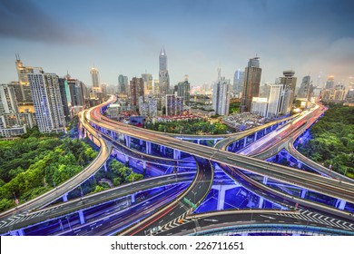 Shanghai, China Cityscape Obove Highway Junctions.