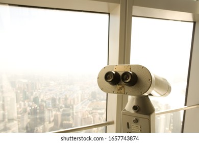 Shanghai, China - Coin Binoculars At Sky Walk Observatory On Floor 94 Of The Shanghai World Finance Centre (SWFC), 