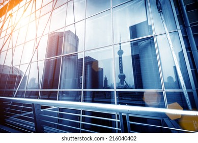Shanghai China, glass curtain wall projection.