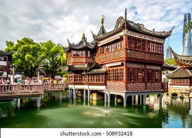 Shanghai, China - July 20th 2016 - Yu Garden Tourist Attraction In Central Shanghai, Blue Sky Day, Shanghai, China