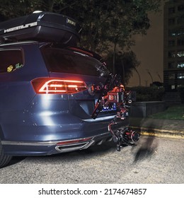 Shanghai, China- July 2,2022: A Professional High Speed Camera Is Mounted In The Rear Of A Blue Mpv