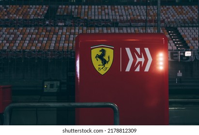 Shanghai, China- July 8,2022: Ferrari Garage Of F1 Racing Car