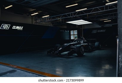 Shanghai, China- June 26,2022: A  Black F3 Racing Car  Is Parked In Garage