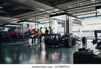 Shanghai, China- June 26,2022: Two F3 Racing Cars Are Parked In Garage