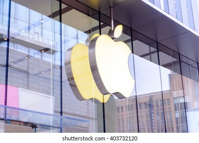 SHANGHAI, CHINA - MAR 31, 2016: Apple store at the Nanjing Road in Shanghai. Apple is the multinational technology company headquartered in Cupertino, California,