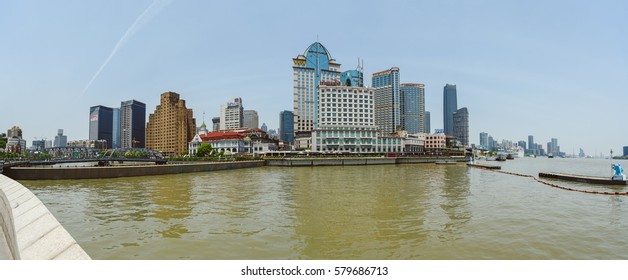 SHANGHAI, CHINA - MAY 04, 2016: Bridge Over Wusong River And Shanghai North District Panorama