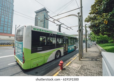 SHANGHAI, CHINA - MAY 05, 2016: Electric Powered Hybrid Bus Charging