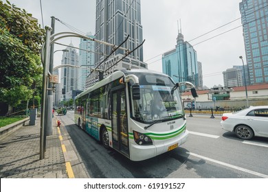 SHANGHAI, CHINA - MAY 05, 2016: Electric Powered Hybrid Bus Charging