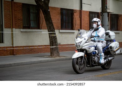 Shanghai, China - May 10 2022: Police As Shanghai Enters The Second Month Of A Citywide COVID-19 Lockdown As Omicron Spreads Across China, Raising Concerns For The Government's COVID Zero Policy. 